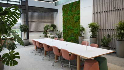The Winter Garden Meeting Room, with large table and plants